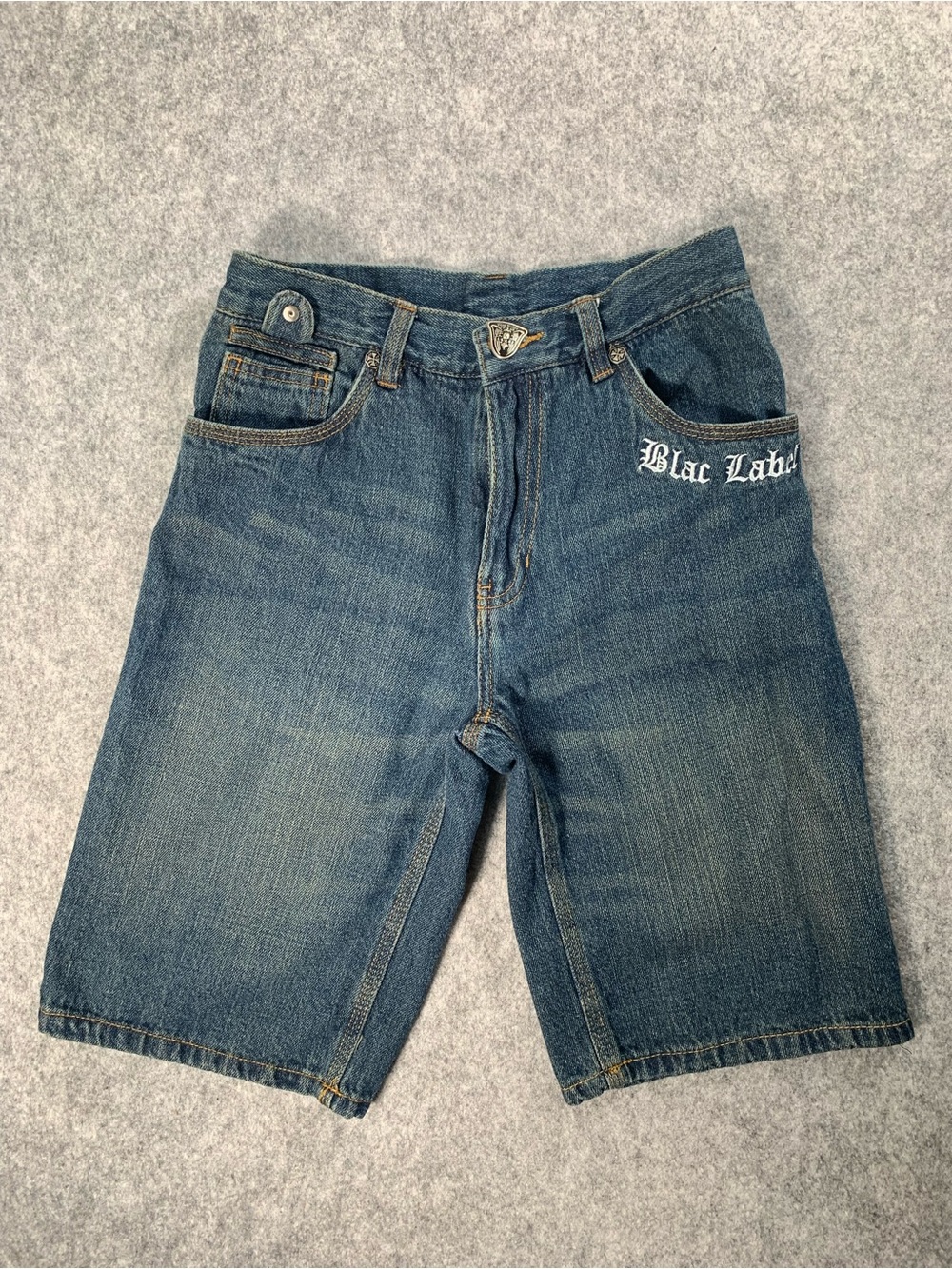 Rare Black Label Dark Blue Jean Shorts with White Logo